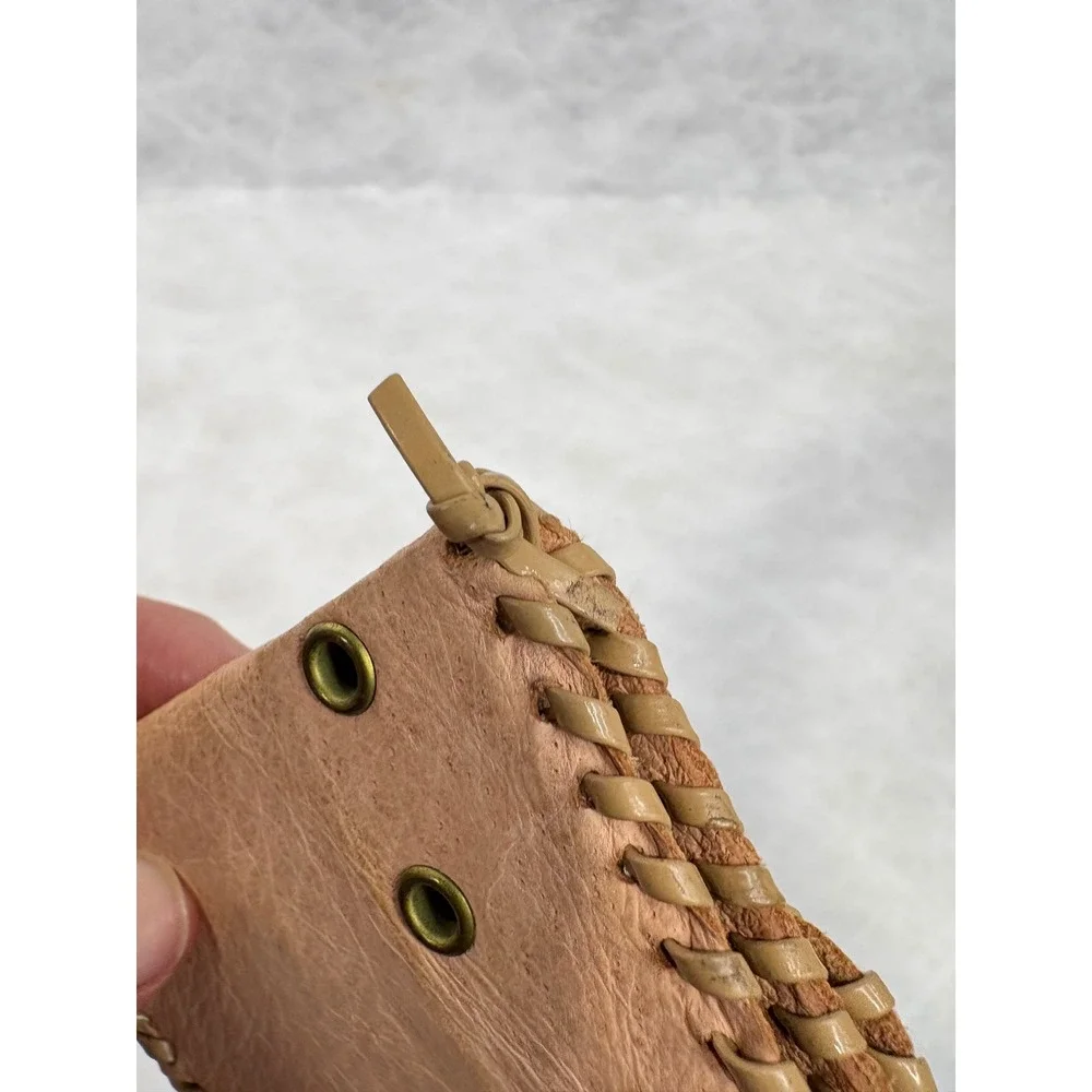 Vintage Tan Leather Whipstitch Key Case Wallet 6 Hook Holder with Coin Pouch